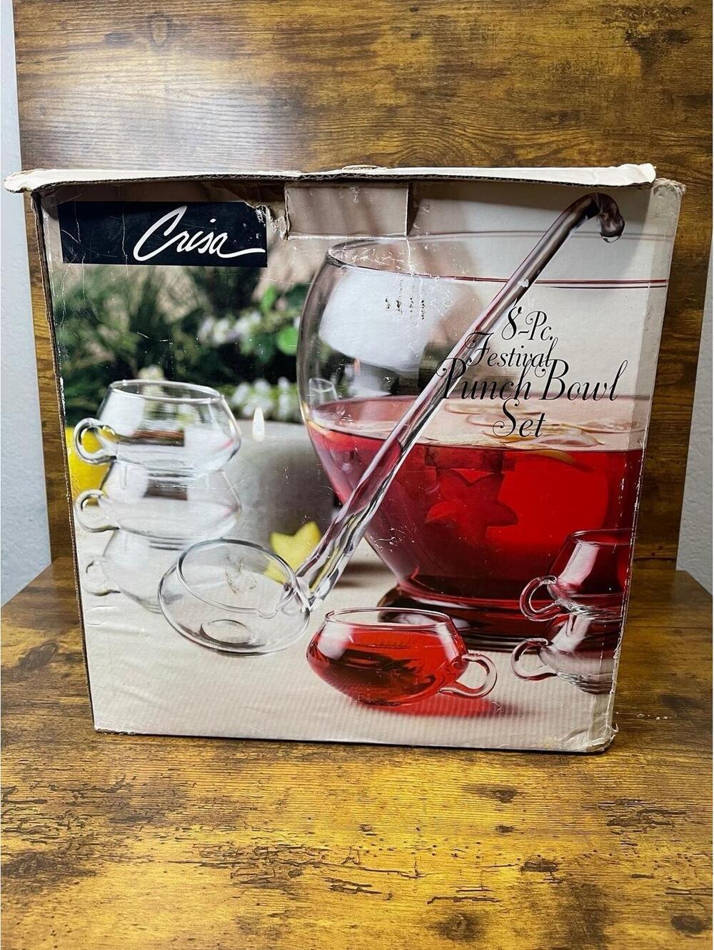 Riekes Crisa Punch bowl set New in box FESTIVAL Blown Crystal